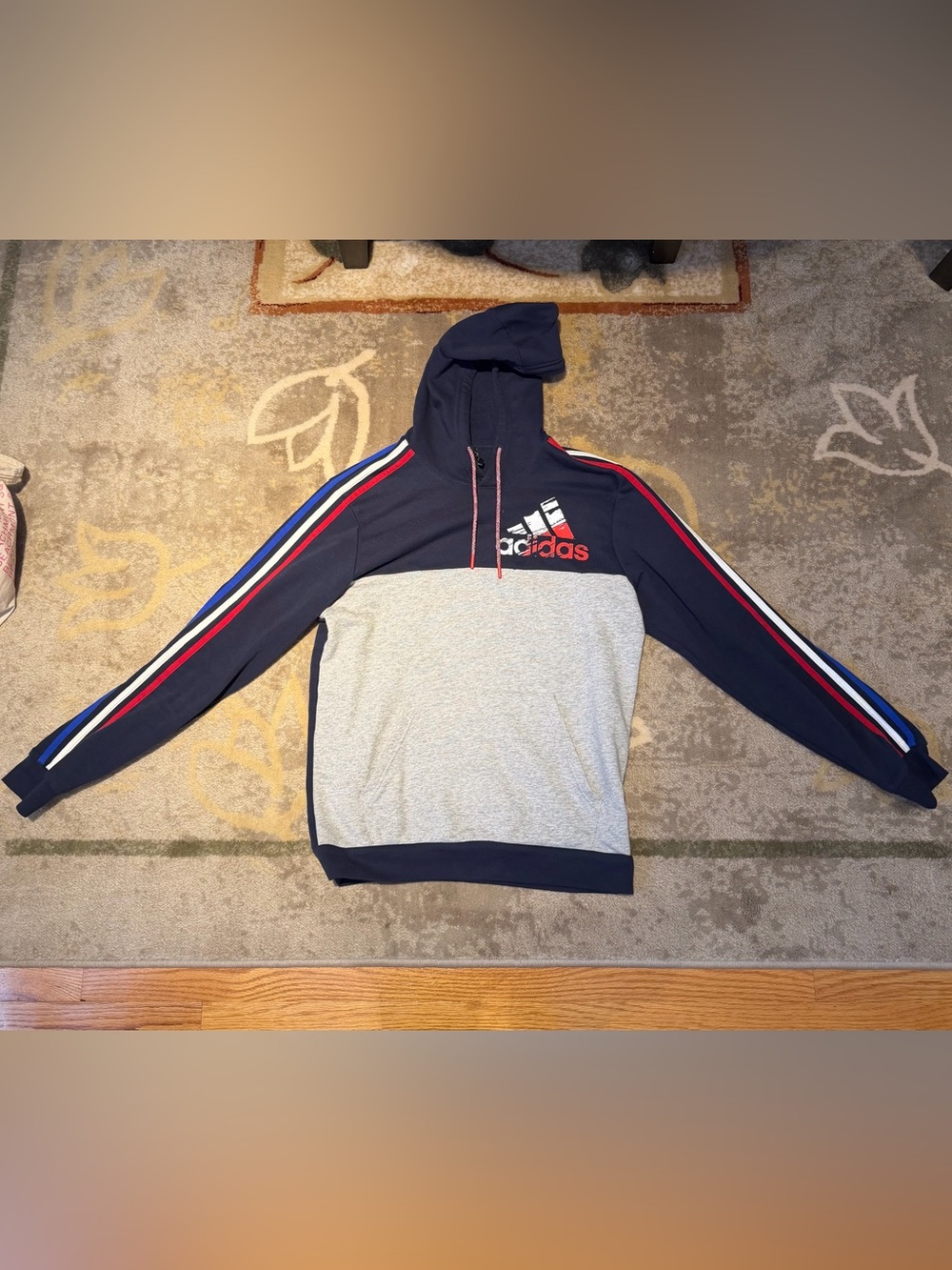 adidas Navy, Gray & Red Colorblock Pullover Hoodie